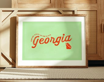 Retro Georgia Art Print, Peach State, Georgia Wall Decor, Rustic Travel Wall Art, Georgian Gift
