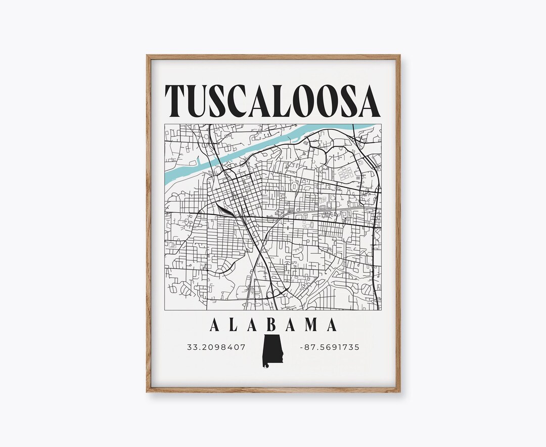 Tuscaloosa Alabama Print Tuscaloosa Map Alabama Decor - Etsy