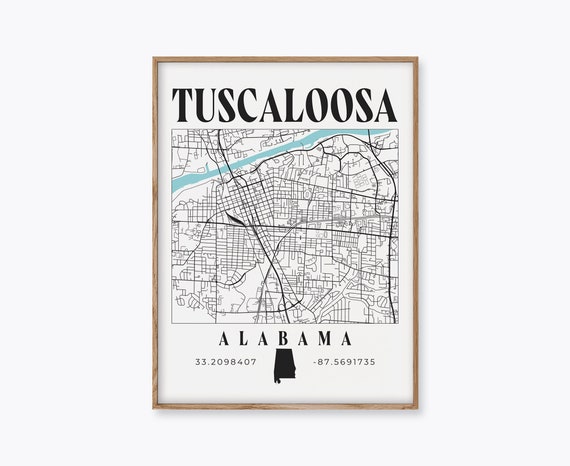 Tuscaloosa Map Tuscaloosa Print Alabama Decor Tuscaloosa Etsy