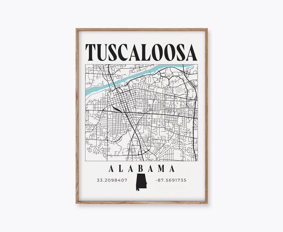 Tuscaloosa Map Tuscaloosa Print Alabama Decor Tuscaloosa - Etsy