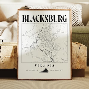 Blacksburg Virginia Print, Blacksburg Map, Minimalistic Map, Blacksburg VA Map Print, City Grid Map Art, Blacksburg Wall Art Decor