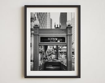 Chicago Subway Photo, Black and White Chicago Photography, Chicago Wall Art, State Street, Red Line, Chicago L System, Chicago Illinois