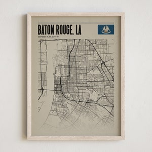 Baton Rouge Print, Modern Vintage Style Decor, Louisiana Wall Art, Vintage Style Baton Rouge Art, Baton Rouge City Map, Baton Rouge Poster