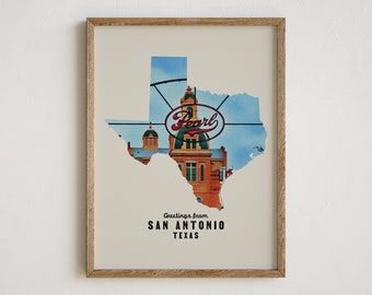 San Antonio Texas Print, San Antonio Wall Art, San Antonio Poster, Greetings from Print, San Antonio Wall Decor, Texas Home Decor, Retro Art