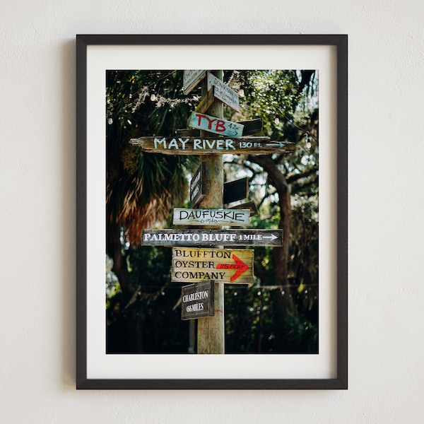 Bluffton Photo, Bluffton Directional Sign, Tybee Island, Charleston SC, Palmetto Bluff, Hilton Head Decor, Savannah Wall Art, South Carolina