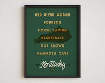 Kentucky Life, Kentucky Print, Kentucky Home, State Print, Kentucky Wall Art, Horse Racing Print, Mammoth Cave, Red River Gorge