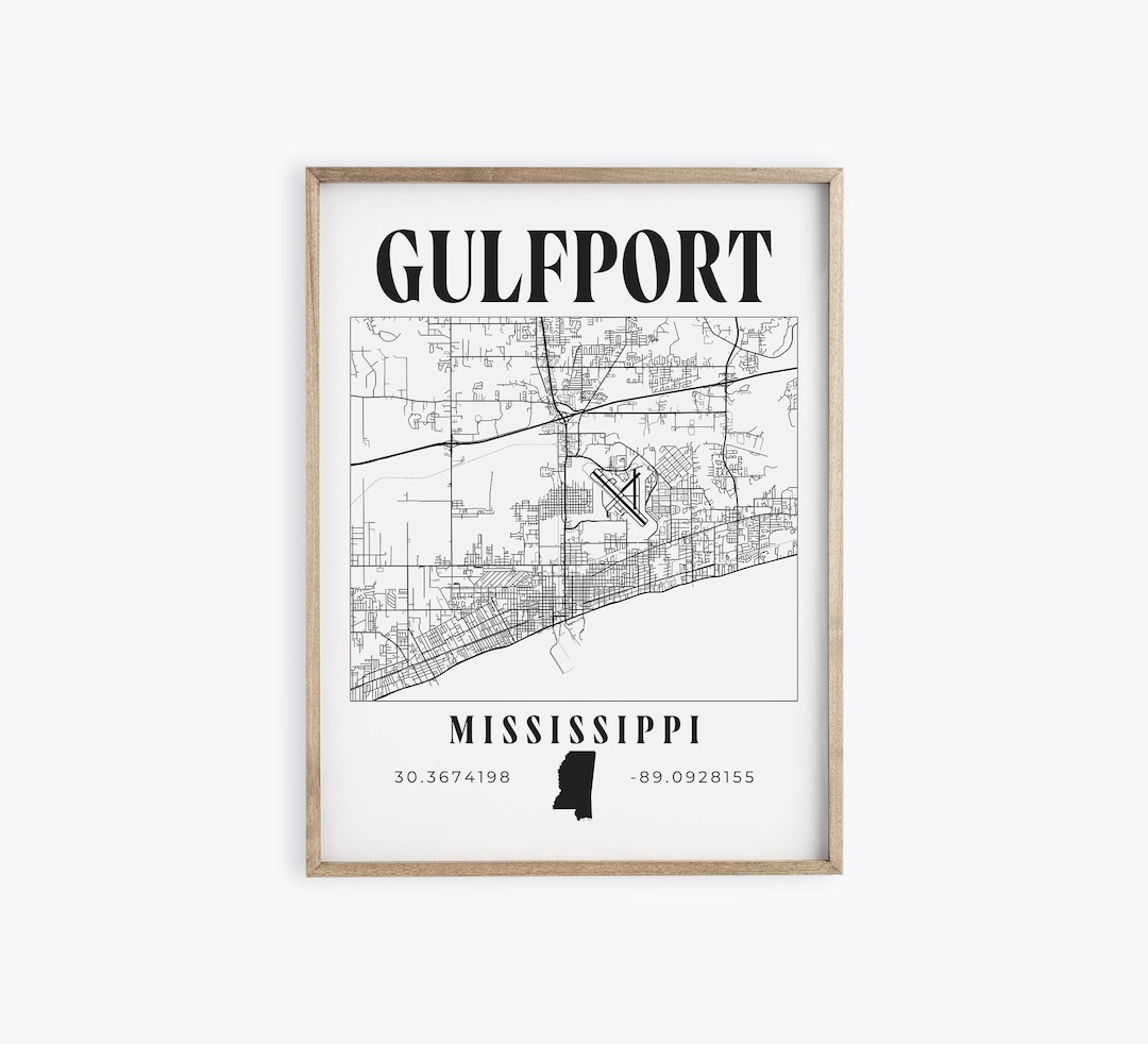 Gulfport Mississippi, Gulfport Map, Gulfport Print, Mississippi Decor ...