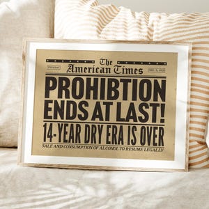 Prohibition Ends, Bar Decor, Speakeasy Decor, Newspaper Print, Vintage Style Print, Prohibition Era Ends, Prohibition Newspaper Headline