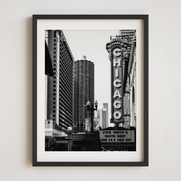 Chicago Photo, Black and White Chicago Photography, Chicago Wall Art, North State Street, Chicago Theatre, Historic Places, Chicago Landmark