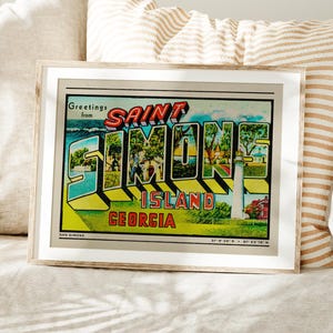 St. Simons Island Print, Greetings from Saint Simons, Georgia Wall Art, Retro St. Simons Poster, Retro Travel Art, Nostalgic Postcard Art