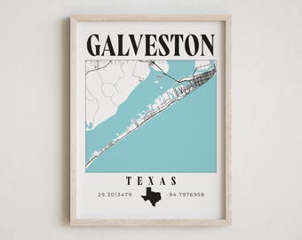 Galveston Texas Print, Galveston Map, Texas Decor, Galveston Map Print, Texas Map, Galveston Map Art, City Map, Galveston Decor