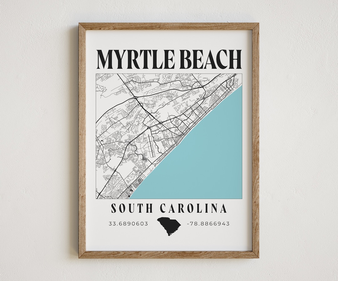 Myrtle Beach Print, Myrtle Beach, South Carolina, Map Print, Myrtle ...