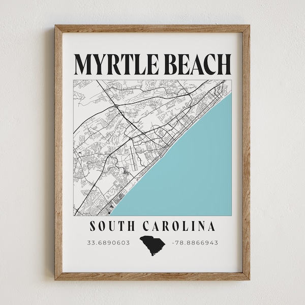 Myrtle Beach Print, Myrtle Beach, South Carolina, Map Print, Myrtle Beach Print, City Map, South Carolina Decor, Myrtle Beach Decor