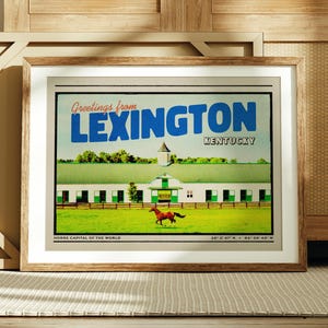 Lexington Kentucky Print, Greetings from Lexington, Retro Kentucky Decor, Retro Lexington Poster, Travel Art, Mid Century Modern Decor