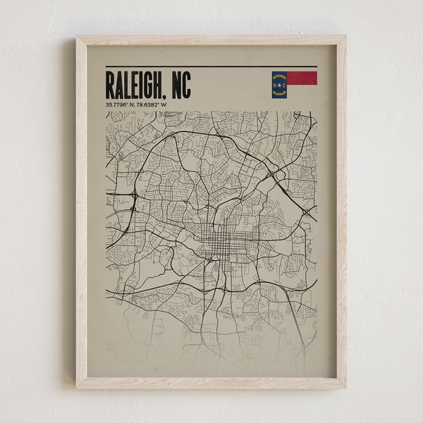 Raleigh North Carolina Print, Modern Vintage Style, Raleigh Wall Art, Vintage Style North Carolina Print, Raleigh Poster, Raleigh Home Decor