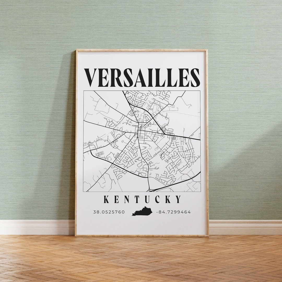 Versailles Kentucky, Versailles Print, Versailles KY Map, Kentucky Map