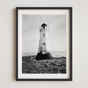 Vintage Lighthouse Photo, Cockspur Lighthouse, Savannah Georgia, Tybee Island, Black and White Lighthouse Print, Historic Landmark