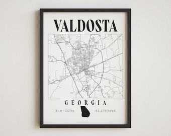 Map of Valdosta, Georgia, Valdosta Ga Map, Valdosta Print, Georgia Map Print, Savannah Wall Decor, Modern Print, Map Art, City Map