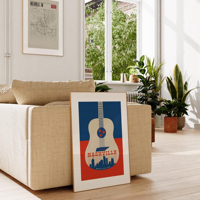Nashville Print, Music City USA Print, Nashville Poster, Nashville Wall Decor, Nashville Tennessee Wall Art, Music City Poster, Nashville TN afbeelding 3