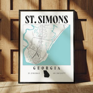 St. Simons Island Georgia Print, Saint Simons Georgia, Georgia Map Art, Minimalist Modern Georgia Wall Decor, Travel Print, St Simons Poster