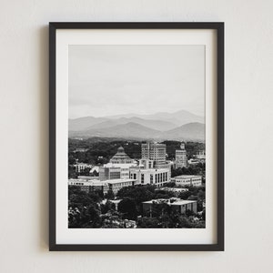 Asheville North Carolina Photography, Asheville Skyline, Asheville Mountains, Blue Ridge Mountains, Black and White Asheville Photo