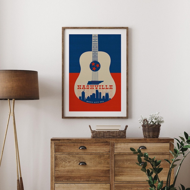 Nashville Print, Music City USA Print, Nashville Poster, Nashville Wall Decor, Nashville Tennessee Wall Art, Music City Poster, Nashville TN afbeelding 2