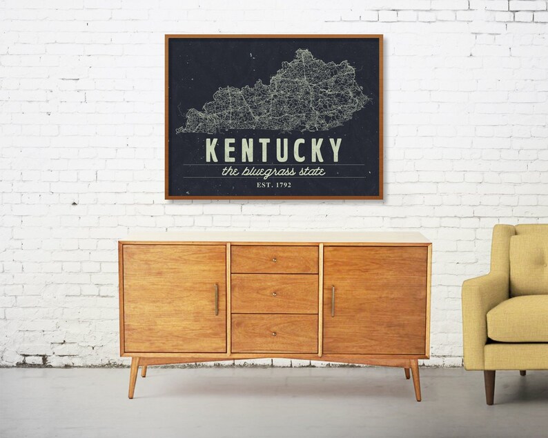 Kentucky Map Print Kentucky State Print Kentucky Wall Art Etsy