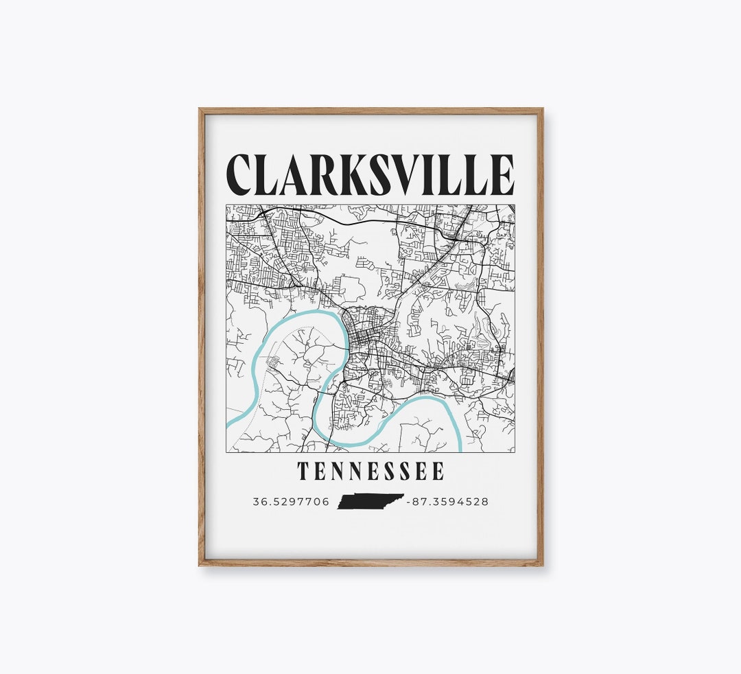 Clarksville Print Tennessee Map Art Clarksville Road Map Etsy