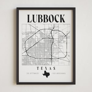 Lubbock Texas Print, Lubbock Wall Art, Texas Print, Lubbock Map Print, Modern Print, City Print, Lubbock Wall Decor, Texas Gift, Texas Decor