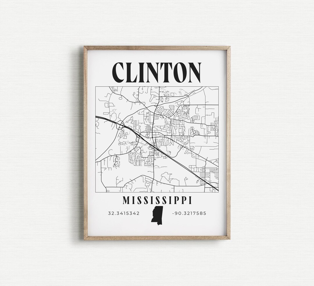 Clinton Mississippi, Clinton MS Map, Mississippi Print, Mississippi ...