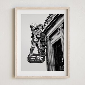 Downtown Nashville Photography, Broadway Neon Sign Photo, Tennessee Photo, Black and White Nashville Photography, Nashville Wall Art,