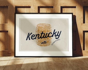 Retro Kentucky Art Print, Bourbon Lover, Kentucky Wall Decor, Rustic Travel Wall Art, Kentuckian Gift, Bluegrass State
