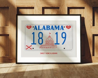 Retro Alabama License Plate Decor Print, Yellowhammer State, Nostalgic Decor, Alabama Home