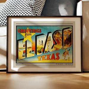 El Paso Texas Print, El Paso Wall Art, Retro Texas Decor, El Paso Poster, Greetings from El Paso, Retro Art, Texas Poster, Travel Art