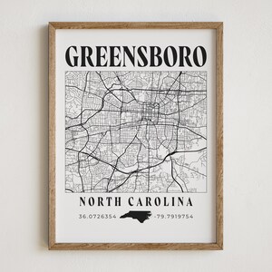 Greensboro North Carolina, Greensboro Print, Greensboro Map, Greensboro NC Map Print, Greensboro Street Map, Greensboro Map Art, Travel Art