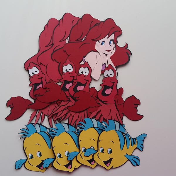 Ariel, Flounder, Sebastian, Little Mermaid, Littler Mermaid and friends, Litle Mermaid die cuts, Little Mermaid cake toppers