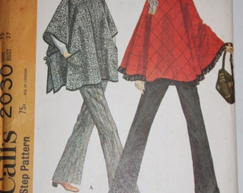 McCalls Printed Sewing Pattern ~ McCalls 2050 ~ Size 15 Bust 37 ~ 1969 Misses' and Junior Two Capes and Pants