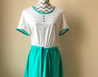 vintage 80s teal ditsy summer dress