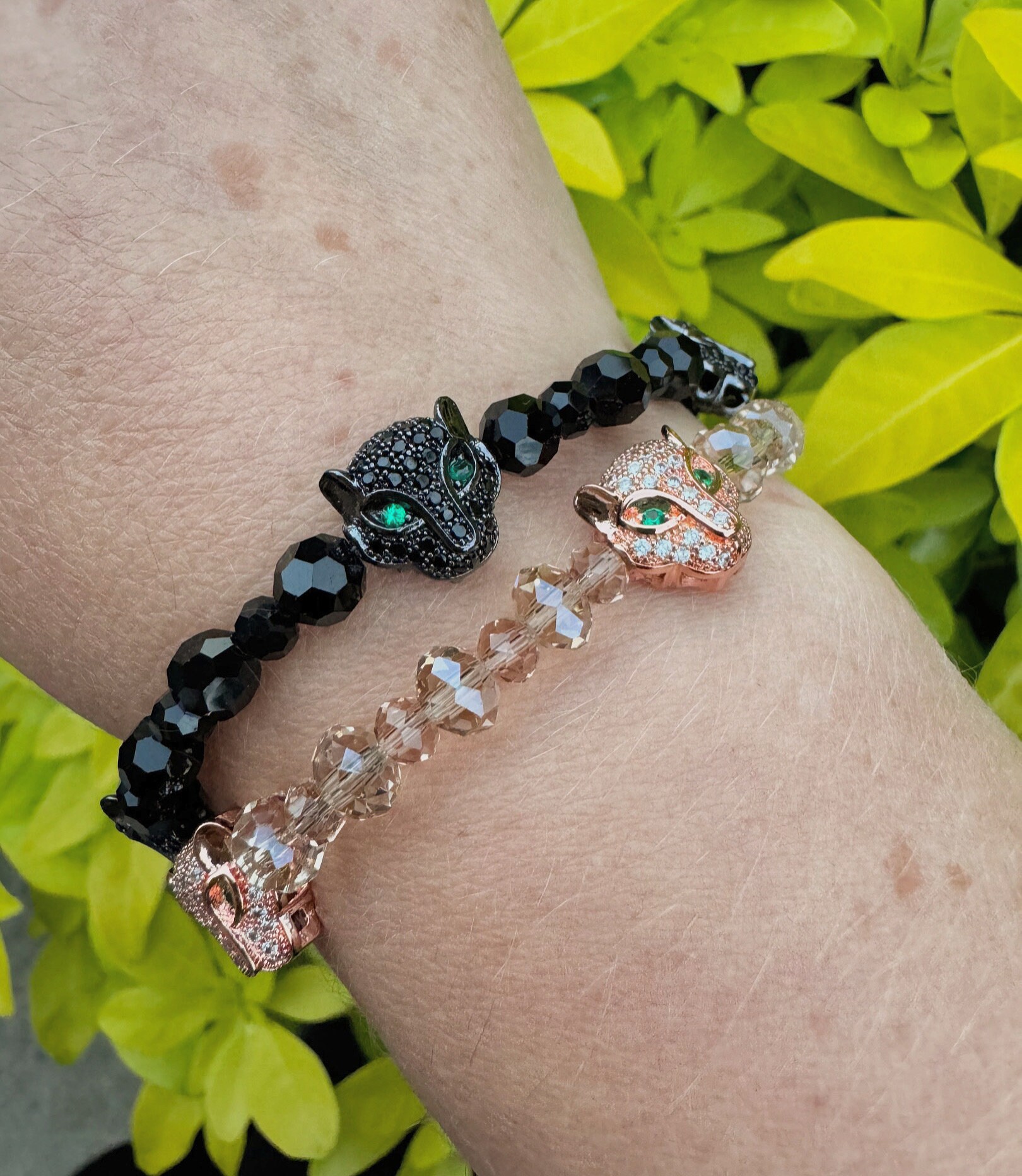 ヒョウ柄ガラスビーズストレッチブレスレット - Etsy 日本