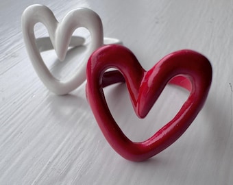 red white enamel heart ring