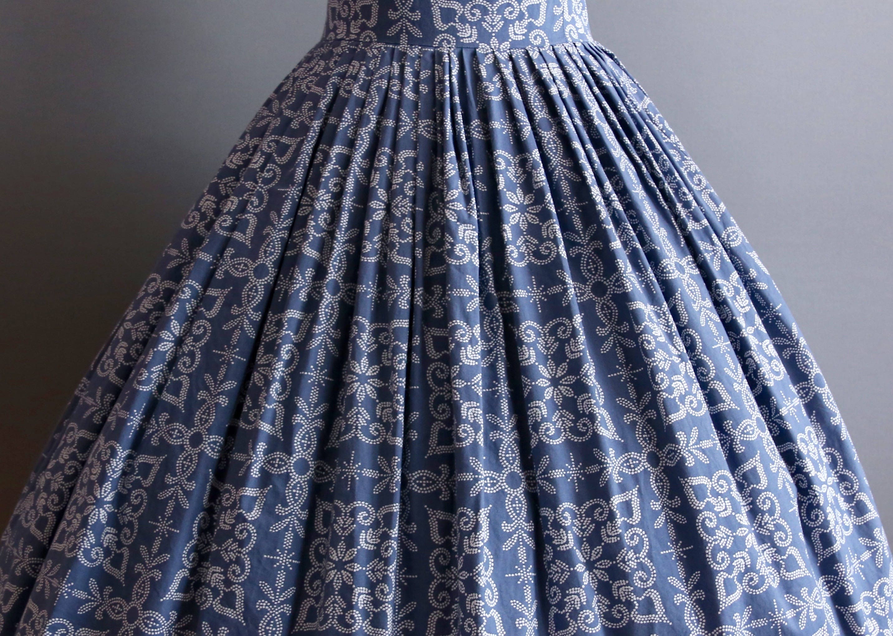 1950s Style Blue Paisley Print Full Pleated Skirt Cotton Dress | Etsy