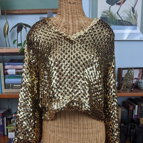 vintage années 1980 TROIS FLAGGS California Sequin Blouse M / L