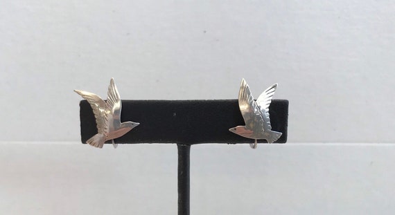Sterling flying bird vintage earrings - image 1