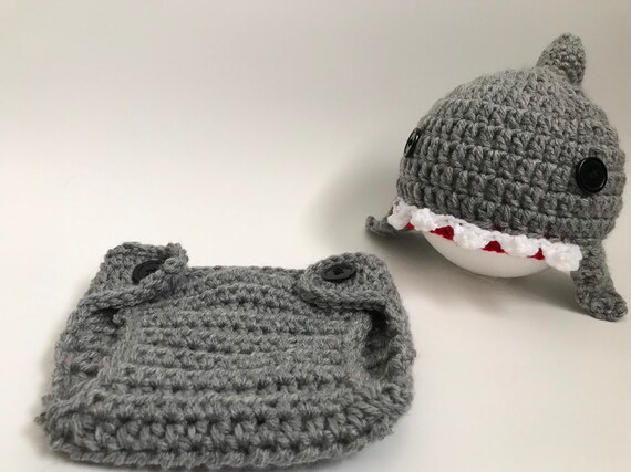 Crochet baby shark hat and diaper cover costume photo prop | Sizes available: Newborn to 24 months | Made to order