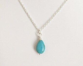 Turquoise Necklace/Small Turquoise Necklace/Turquoise Bead Necklace/Teardrop Turquoise Necklace/Tiny Turquoise Necklace