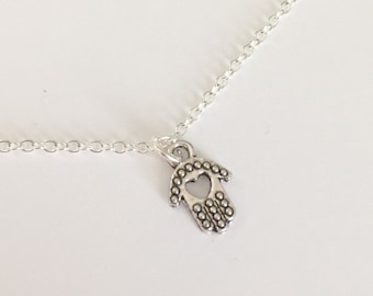 Silver Hamsa Necklace/Hamsa Hand Necklace/Antique Silver Hamsa Necklace