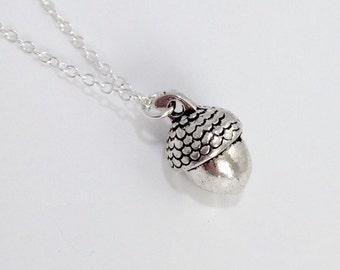 Silver Acorn Necklace/Tiny Silver Acorn Necklace/Solid Acorn Necklace/Tiny Acorn Necklace/Solid Acorn Necklace