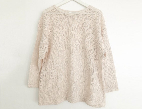 Vintage Cream Lightweight Open Knit Sweater Cover… - image 2