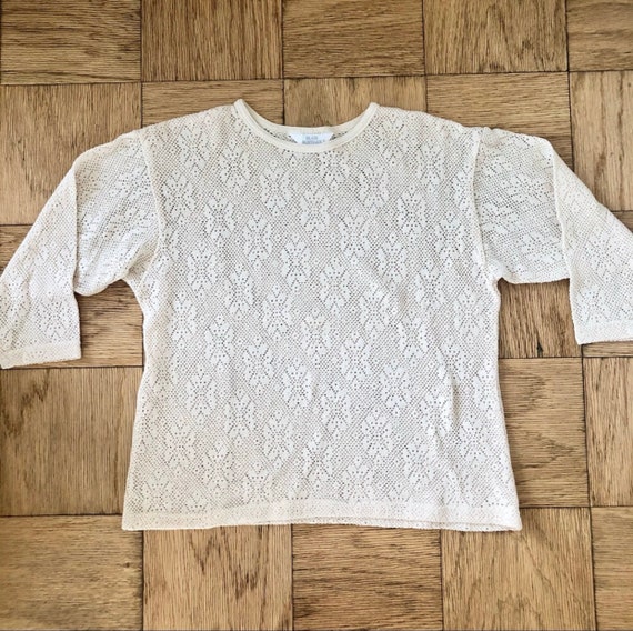 Vintage Cream Lightweight Open Knit Sweater Cover… - image 4