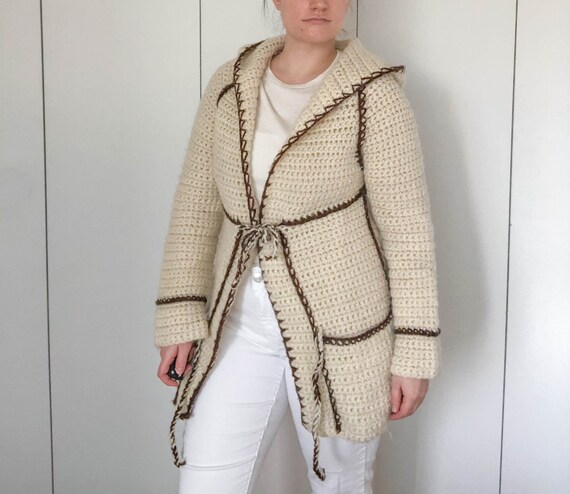 Vintage Knit Cardigan Coat with Ties Hand knit